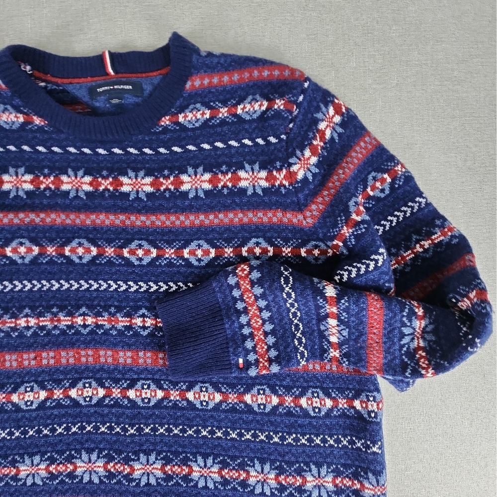 Tommy Hilfiger Men's XXL Fair Isle Lambswool Blend Crewneck Sweater Nordic Blue